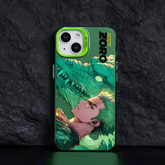 Phone case with character design on a dark background