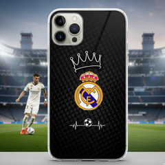 Phone case with Real Madrid logo on a stadium background