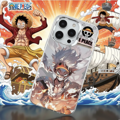 Phone case with anime character design on a colorful background