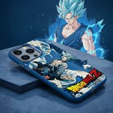 Phone case with anime character design on a blue background