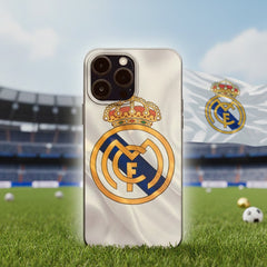 Phone case with Real Madrid logo on grass field background