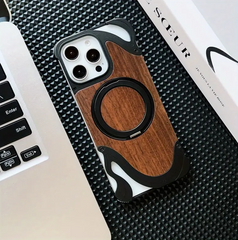 Aluminum With Wood Magsafe With 360 Stand Wave Design