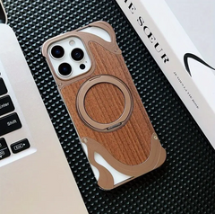 Aluminum With Wood Magsafe With 360 Stand Wave Design