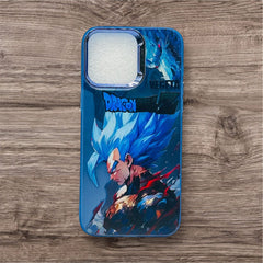 Phone case with a character design on a wooden surface