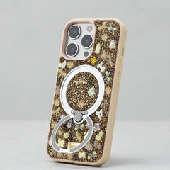 Phone case with ring holder and decorative stones on a gray background