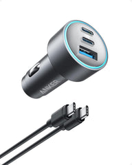 Anker 67W Powerful Triple - Port Car Charger (67W, 3 Ports) - Black - Elite Phones