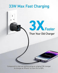 Anker Compact 33W Dual - Device Charger (33W, 2 Ports) With Type - C Cable - Black - Elite Phones