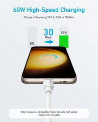 Anker Type - C To Type - C Cable (3 ft, 60W, Bio Braided) - White - Elite Phones