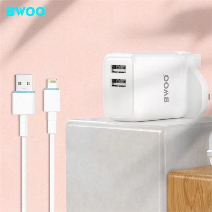 BWOO 2.4A Full charger 2 USB Port With USB to Lighting Cable - Elite Phones