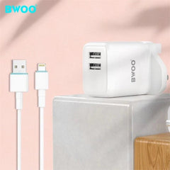 BWOO 2.4A Full charger 2 USB Port With USB to Lighting Cable - Elite Phones