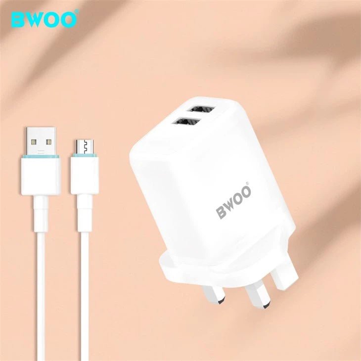 BWOO 2.4A Full charger 2 USB Port With USB to Micro Cable - Elite Phones