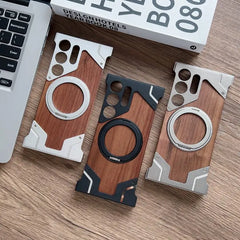Moobifi Aluminum & Wood Case With MagSafe Armor Design For Samsung