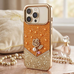 Golden Amber Pearl & Diamond Rose Luxury Heirloom Case - Elite Phones