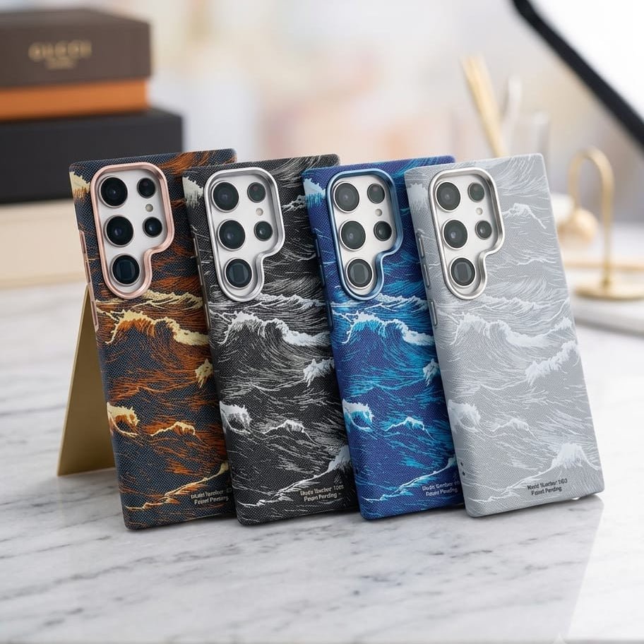 Japanese Art Ukiyo-e Ocean Wave Texture Leather Case For Samsung - Elite Phones