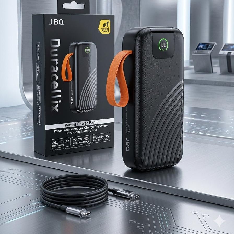 JBQ Duracellix Potent Power Bank 20000M Black 22.5W - Elite Phones