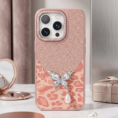 Luxury Glitter & Leopard Butterfly Case with Pearl Pendant - Elite Phones