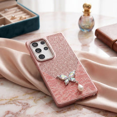 Luxury Glitter & Leopard Butterfly Case with Pearl Pendant For Samsung - Elite Phones