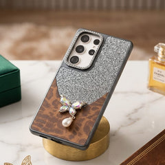 Luxury Glitter & Leopard Butterfly Case with Pearl Pendant For Samsung - Elite Phones