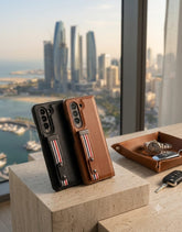 Luxury Leather Case with Built-In Screen Protector, Stylus Pen, & Hand Strap for Galaxy Z Fold - Elite Phones