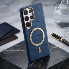 Luxury Magnetic Leather Case with Gold Accents For Samsung - Elite Phones