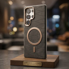 Luxury Magnetic Leather Case with Gold Accents For Samsung - Elite Phones