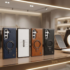 Premium Magnetic Leather Case with Built-in Ring Kickstand & Screen Protector for Galaxy Z Fold - Elite Phones