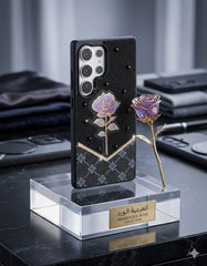 Premium Royal Purple Rose 3D Diamond-Encrusted Luxury Leather Case - Elite Phones