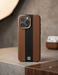 Premium Vintage Leather Case with Racing Stripe & Metal Camera Frame - Elite Phones