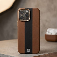 Premium Vintage Leather Case with Racing Stripe & Metal Camera Frame - Elite Phones