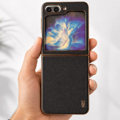Product Title: Luxury Leather Case for Samsung Galaxy Z Flip Series with Electroplated Gold Trim - Elite Phones