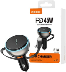 Recci Retractable Car Charger Type - C - Elite Phones