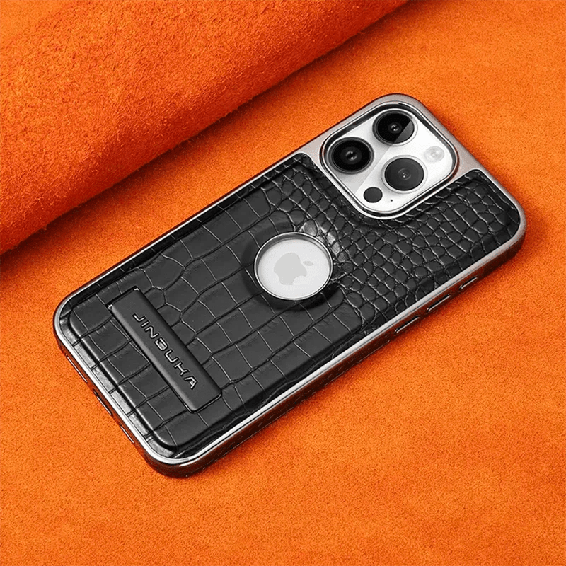 RimbMax Crocodile Skin With Apple Logo Holl And Stainless steel Stand - Elite Phones