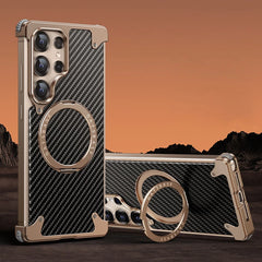 Luxury Metal Bumper Case with MagSafe Ring & Carbon Fiber Back