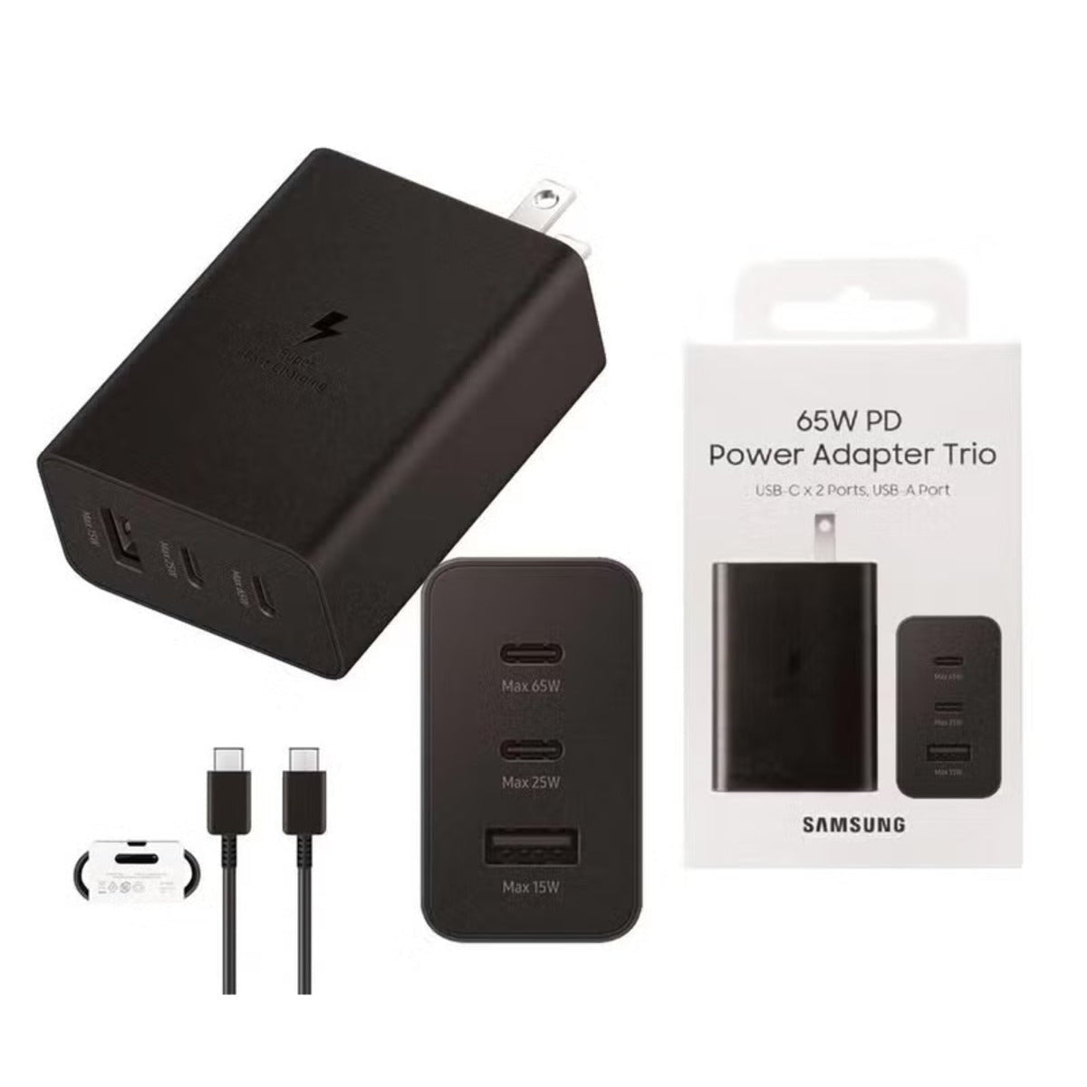 Samsung 65W PD Power Adapter Trio - Black - Elite Phones