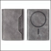 Gray cardholder with a logo on a white background