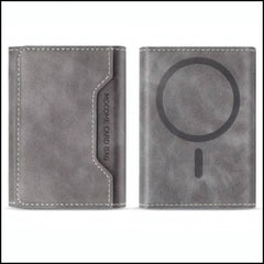 Gray cardholder with a logo on a white background