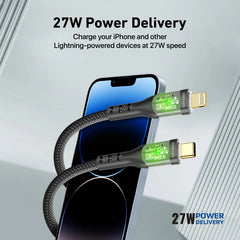 27W Power Delivery USB-C to Lightning Cable with Transparent Shells