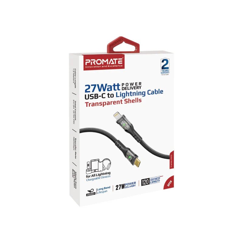 27W Power Delivery USB - C to Lightning Cable with Transparent Shells - Elite Phones