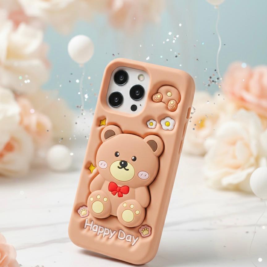 3D Cartoon Bear "Happy Day" Silicone Case - Elite Phones