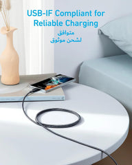 Anker Type-C To Type-C Cable (6ft, 60W, Braided) - Black