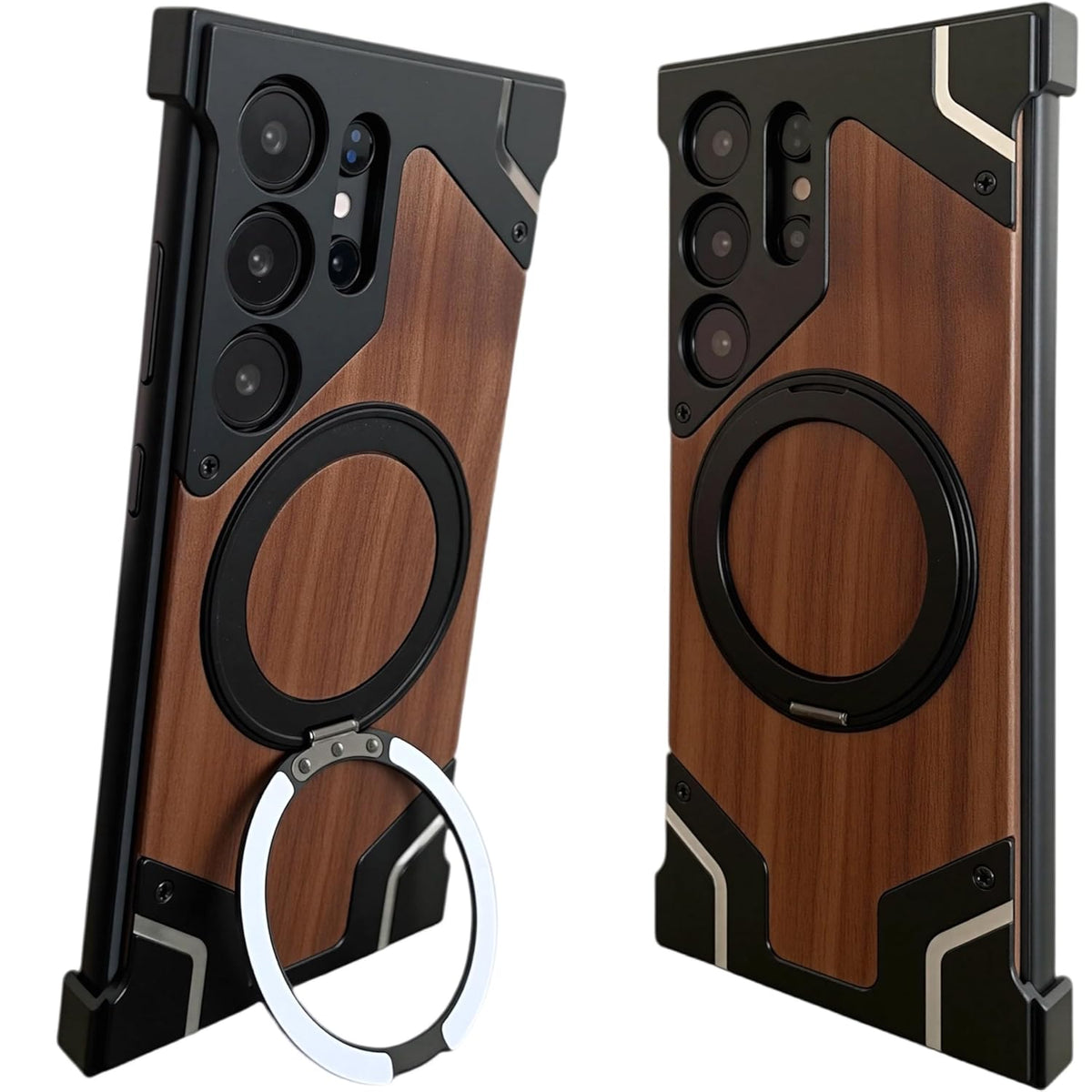 Moobifi Aluminum & Wood Case With MagSafe Armor Design For Samsung