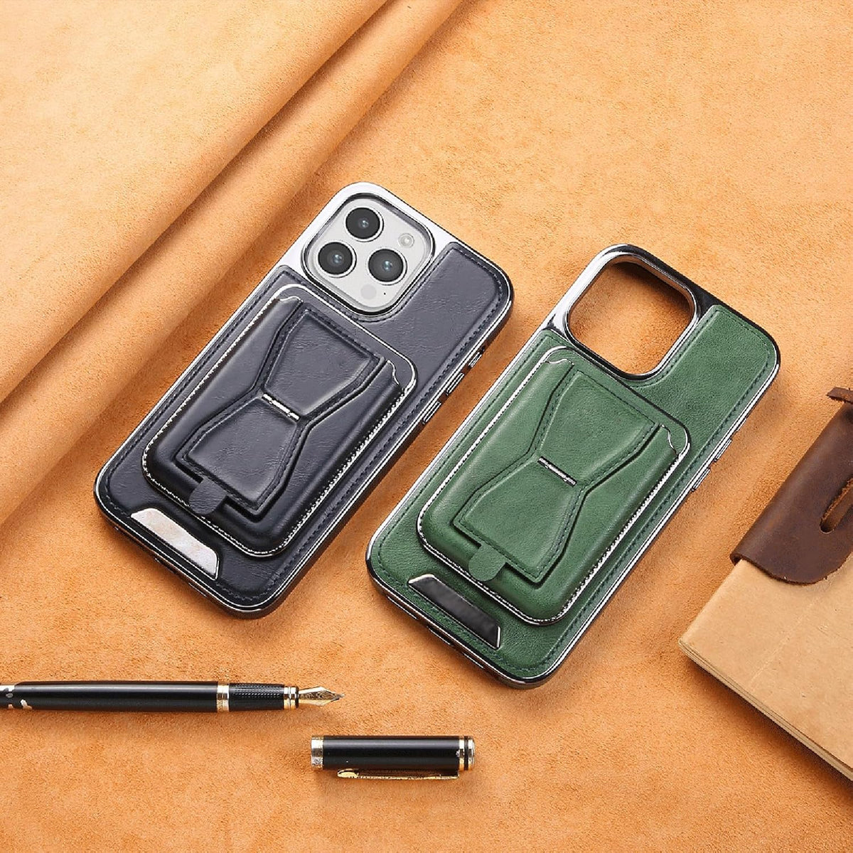 RimbMax Leather With Apple Logo Hole&Wallet With Stand Magsafe