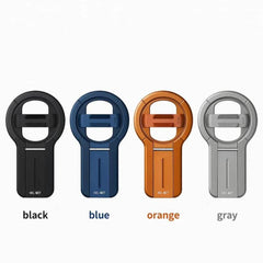 Four small ring-shaped accessories shown in black, blue, orange, and gray, each with a small white 'HELLO' mark near the bottom. Color names are printed below each item on a light gray background.