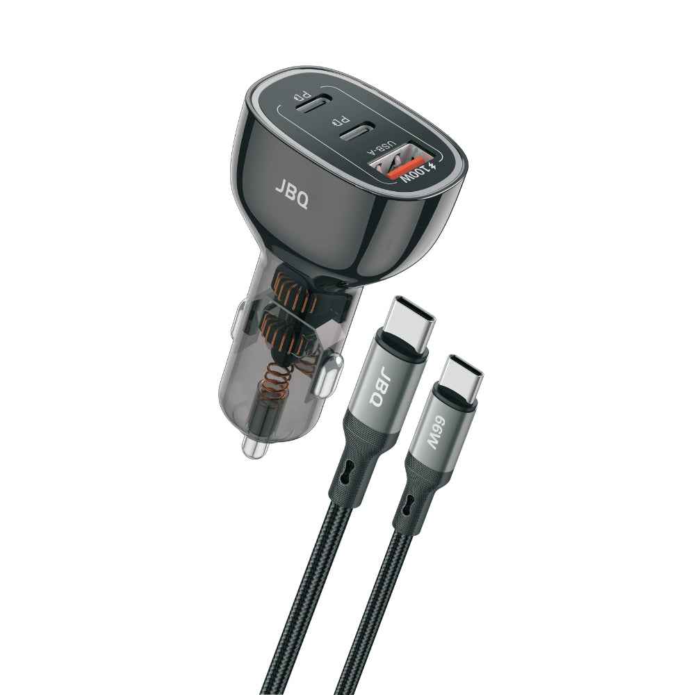 JBQ 100W Car Charger With Dual PD & 1 USB Port With 66W C-C Cable
