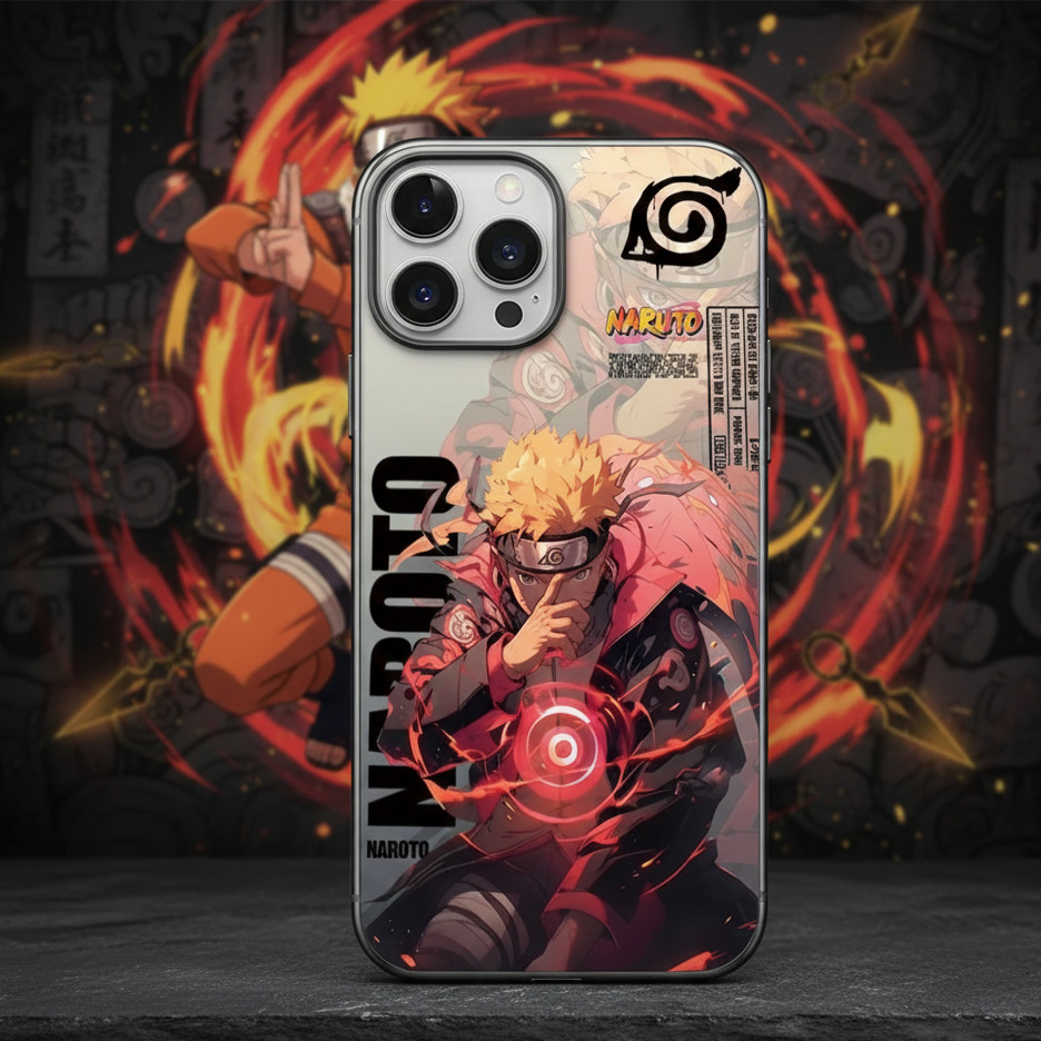 Phone case with Naruto character design on a dark background