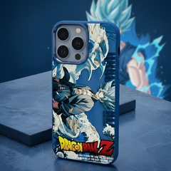 Phone case with 'Dragon Ball Z' design on a blue background