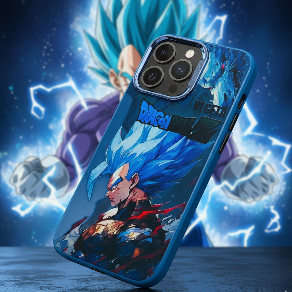 Phone case with character design on a dark background