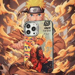 Phone case with Naruto character design against a fiery background
