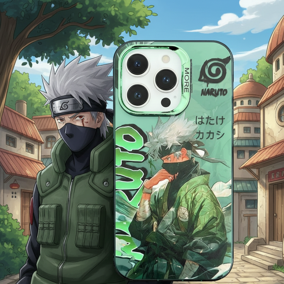 Phone case with anime character design in a village setting