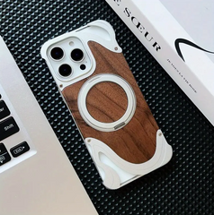 Aluminum With Wood Magsafe With 360 Stand Wave Design